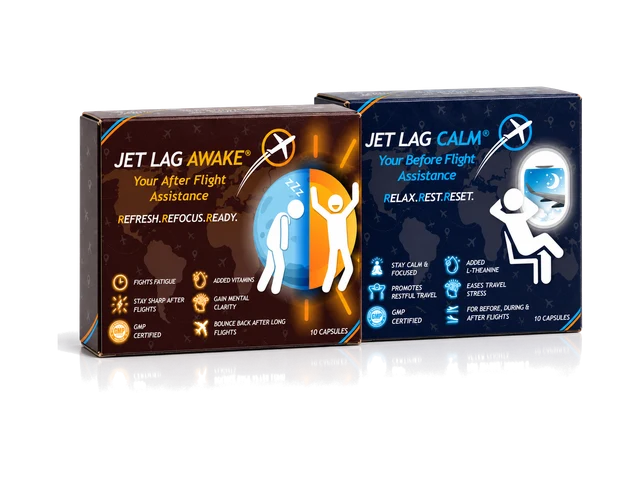 Jet Lag Awake and Jet Lag Calm boxes together